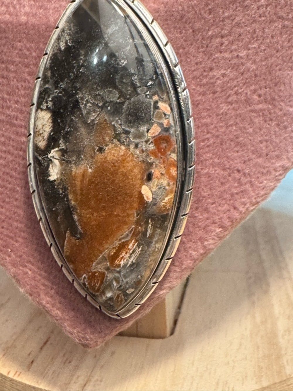 Hand Crafted Marquise Jasper Pendant in Brown and Black